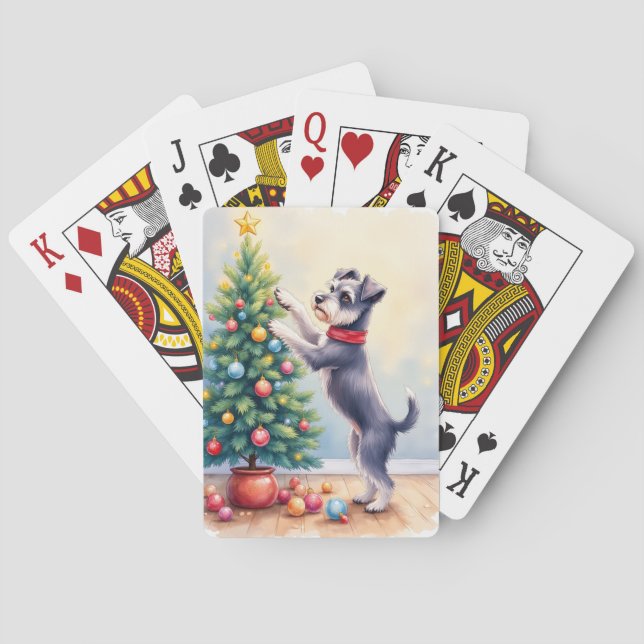 Miniature Schnauzer Decorating Christmas Tree Dog  Spielkarten (Rückseite)