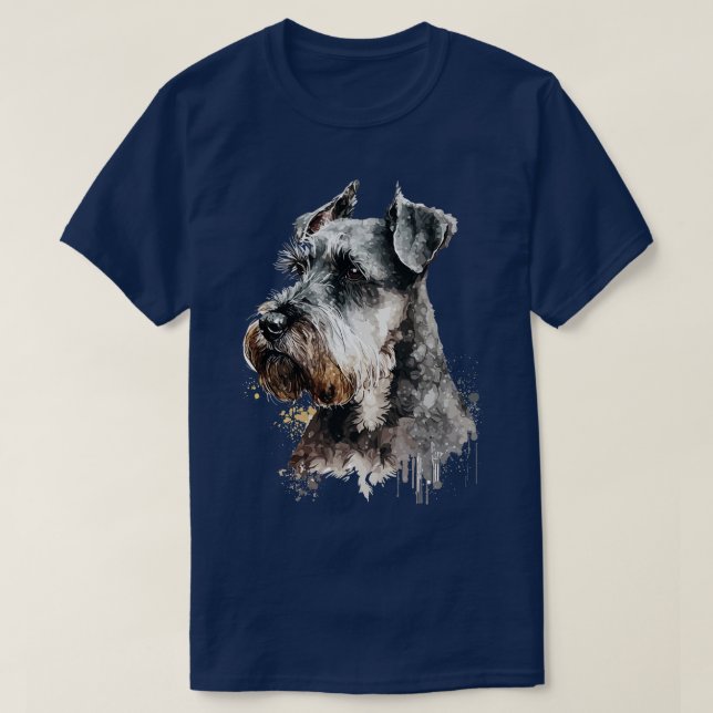 Miniature Schnauzer Dog Aquarellbild T-Shirt (Design vorne)