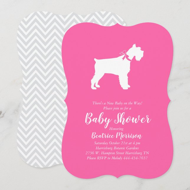 Miniature Schnauzer Dog Baby Shower Girl Pink Einladung (Vorne/Hinten)