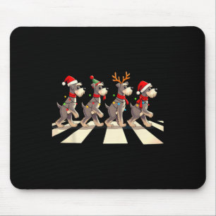 Miniature Schnauzer Dog Crossing Road Xmas Mousepad