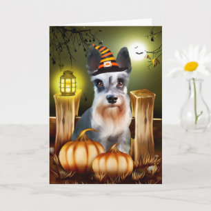 Miniature Schnauzer Dog mit Hexenhut Halloween Karte