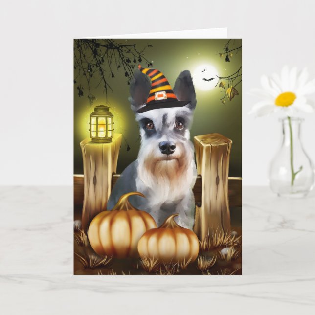 Miniature Schnauzer Dog mit Hexenhut Halloween Karte (Kleine Pflanze)