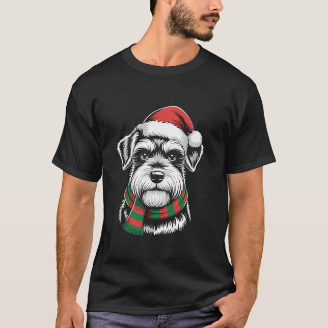 Miniature Schnauzer Dog Santa Hat Scarf Christmas  T-Shirt (Vorderseite)