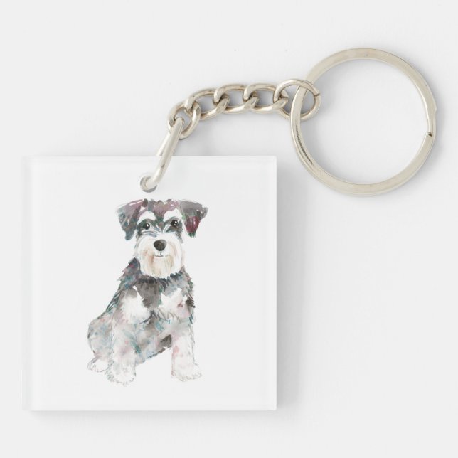 Miniature Schnauzer dog watercolor Illustration T Schlüsselanhänger (Rückseite)