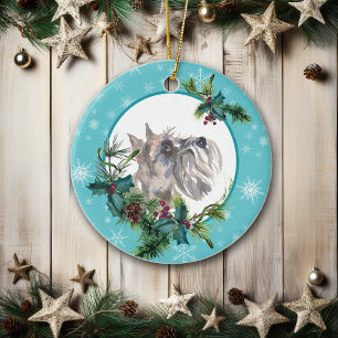 Miniature Schnauzer Evergreen Blue Snowflake Keramik Ornament