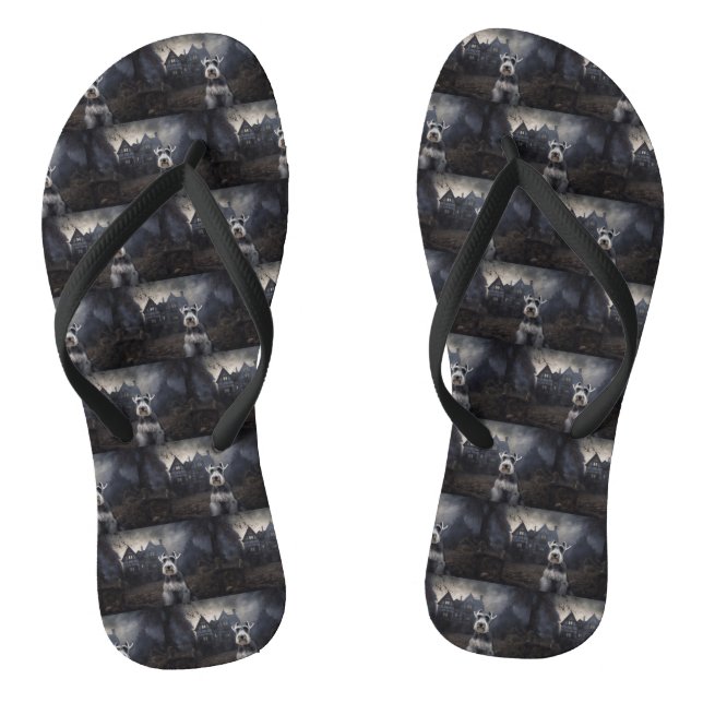 Miniature Schnauzer Halloween Beängstigend Flip Flops (Fußbett)