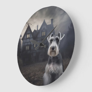 Miniature Schnauzer Halloween Beängstigend Große Wanduhr