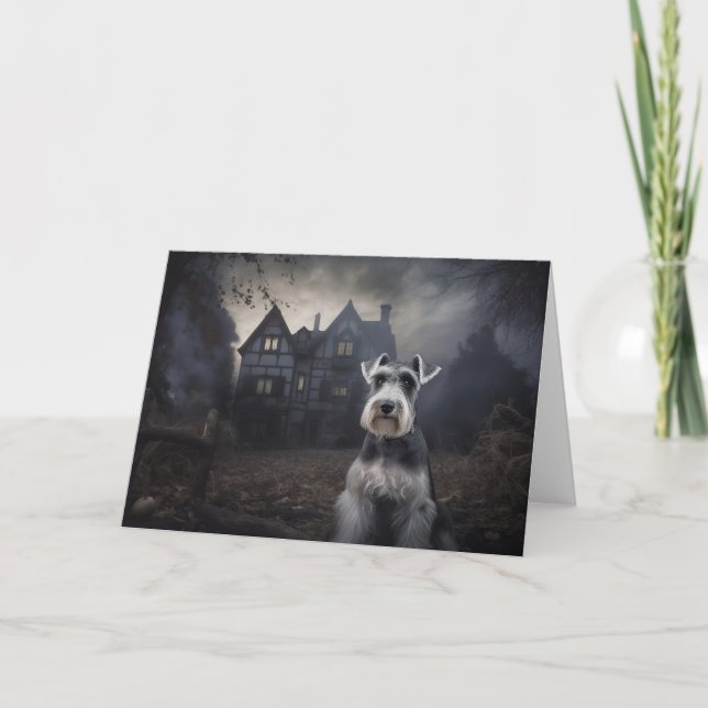 Miniature Schnauzer Halloween Beängstigend Karte (Vorderseite)
