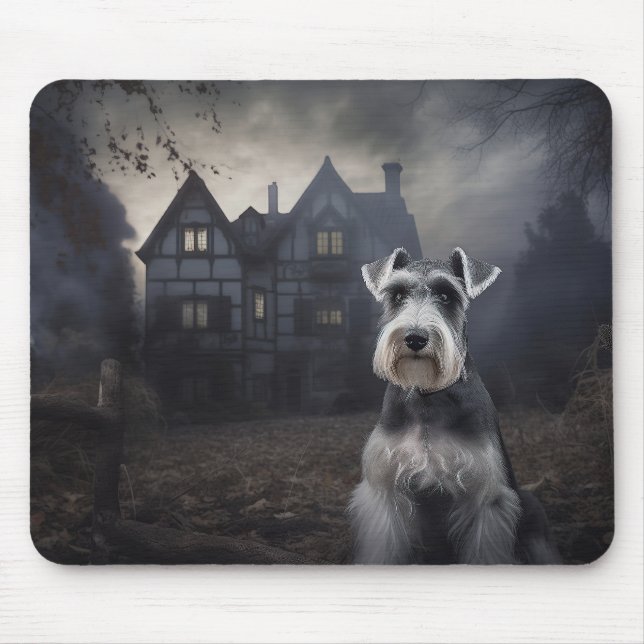 Miniature Schnauzer Halloween Beängstigend Mousepad (Vorne)
