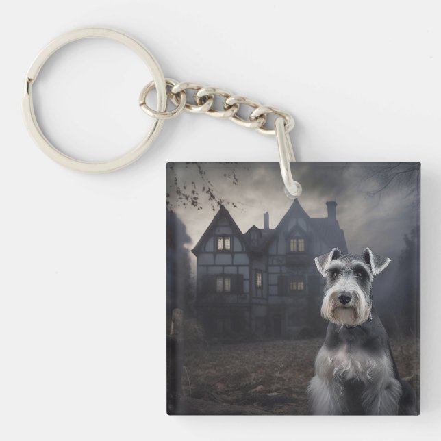 Miniature Schnauzer Halloween Beängstigend Schlüsselanhänger (Vorderseite)
