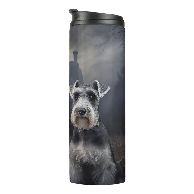 Miniature Schnauzer Halloween Beängstigend Thermosbecher (Nach rechts gedreht)