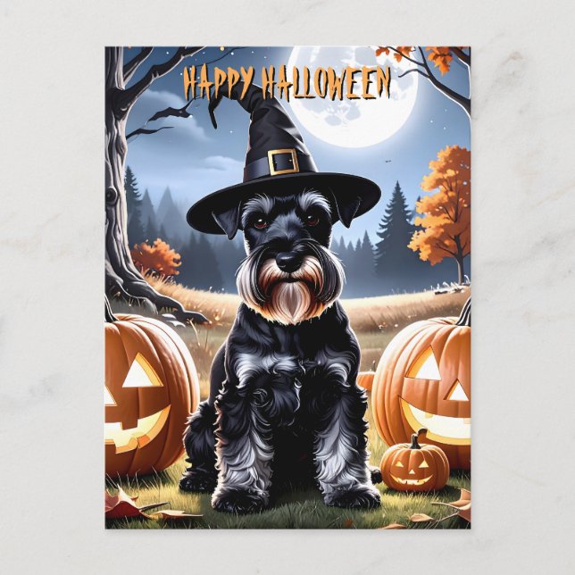 Miniature Schnauzer Halloween Postkarte (Vorderseite)