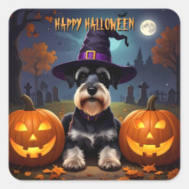 Miniature Schnauzer Halloween Quadratischer Aufkleber