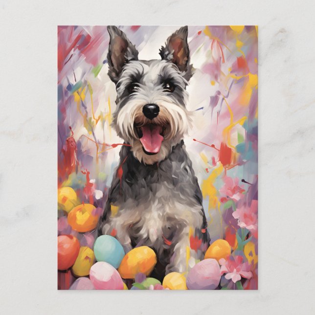 Miniature Schnauzer Happy Oaster Postkarte (Vorderseite)