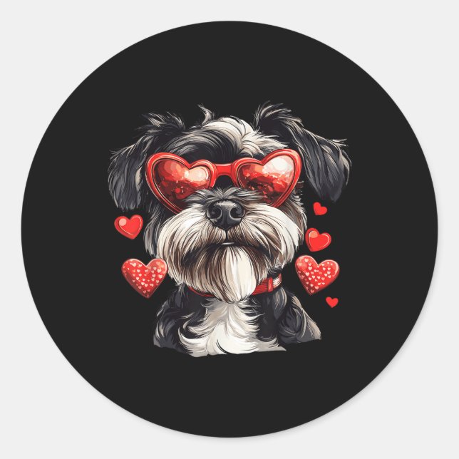 Miniature Schnauzer Heart Gles Valentinstag Dog Runder Aufkleber (Vorderseite)