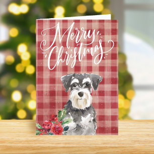 Miniature Schnauzer Karierte Weihnachtsferien Feiertagskarte