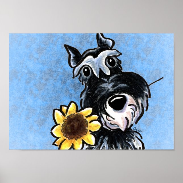 Miniature Schnauzer Sonnenblume Blau Off Leash Art Poster (Vorne)
