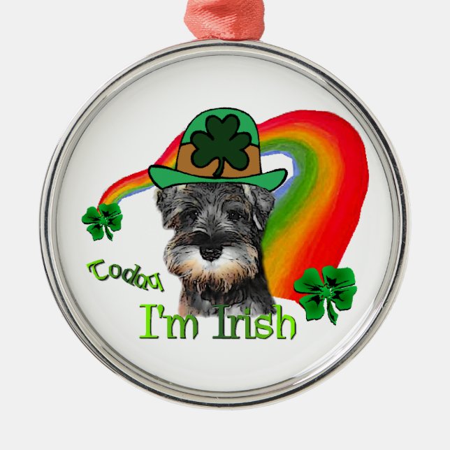 Miniature Schnauzer St Patricks Silbernes Ornament (Vorne)