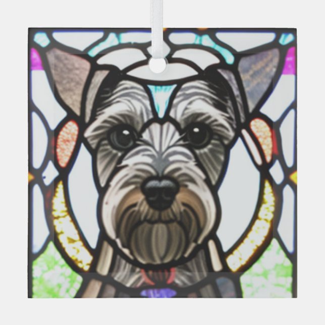 Miniature Schnauzer "Stached Glass" Ornament Aus Glas (Vorderseite)
