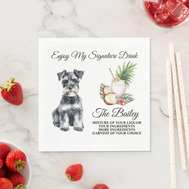Miniature Schnauzer Wedding Signature Drink Napkin Serviette (Beispiel)