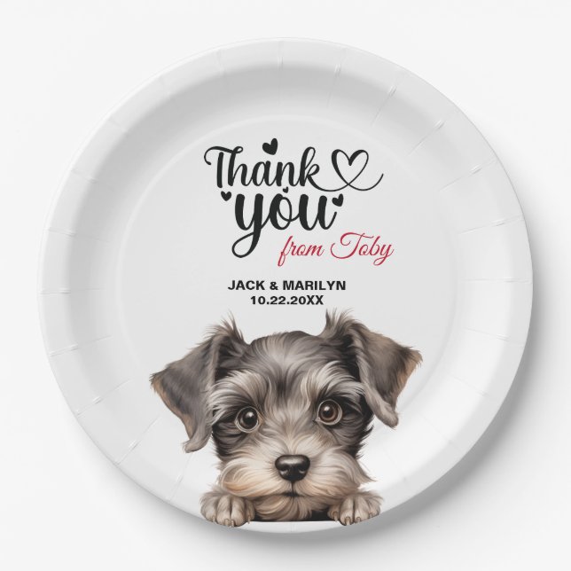 Miniature Schnauzer Wedding Vielen Dank Pappteller (Vorderseite)