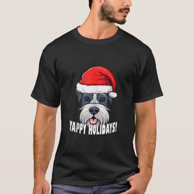 Miniature Schnauzer Weihnachten Yappy Feiertage Fu T-Shirt (Vorderseite)
