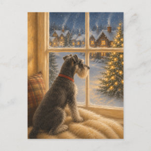 Miniature Schnauzer Weihnachtsfensterkunst Postkarte