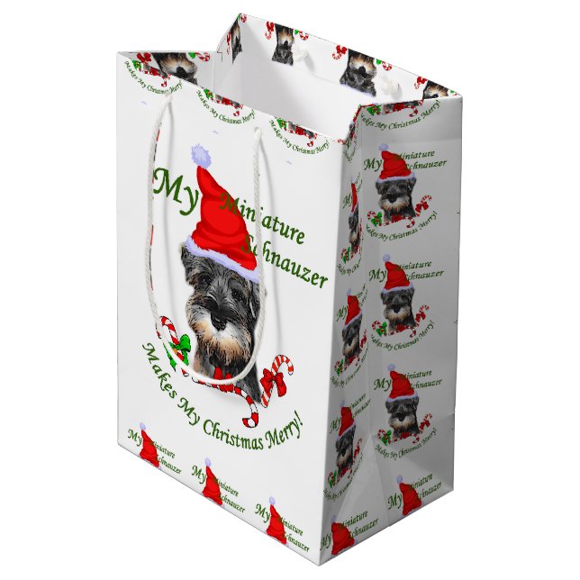 Miniature Schnauzer Weihnachtszeit Mittlere Geschenktüte (Rückseite Schrägansicht)