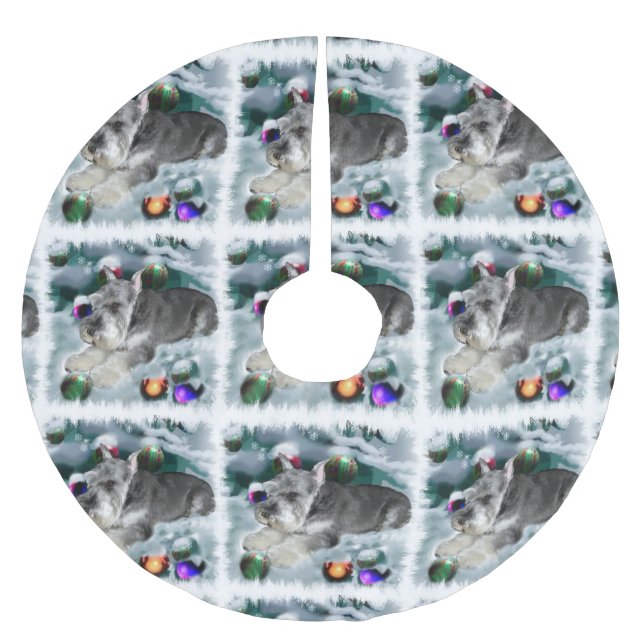 Miniature Schnauzer Weihnachtszeit Polyester Weihnachtsbaumdecke (Vorderseite)