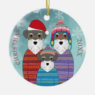 Miniature Schnauzers Weihnachtsfamilie Portrait Po Keramik Ornament