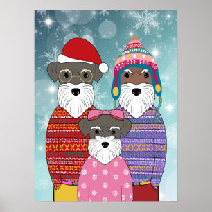 Miniature Schnauzers Weihnachtsfamilienportrait Poster