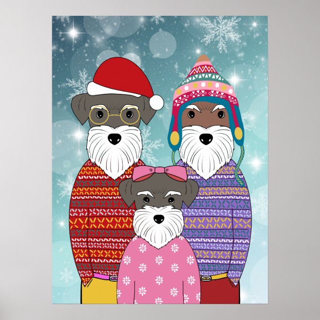 Miniature Schnauzers Weihnachtsfamilienportrait Poster (Vorne)