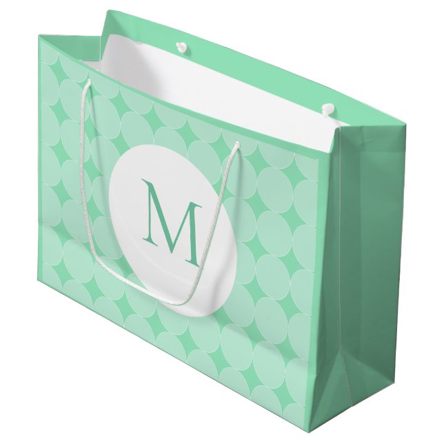 Miniaturgrüne Farbmonogramm Elegante Moderne Vorla Große Geschenktüte (Vorderseite Schrägansicht)