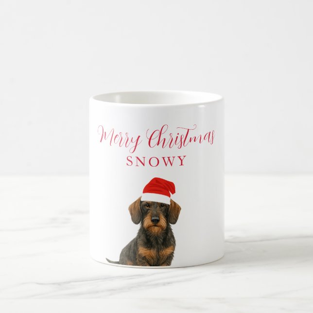 Miniaturhund mit Weihnachtsmannmütze Weihnachten Kaffeetasse (Mittel)