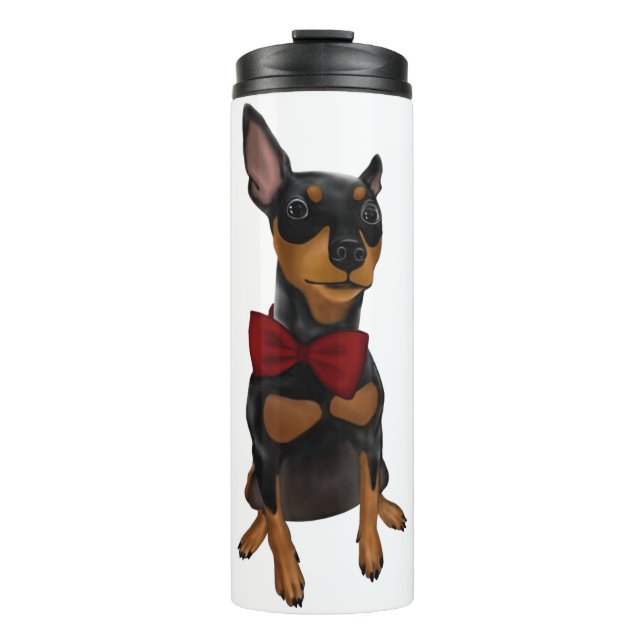 Miniaturpinscher-minimale Button Bowtie Thermosbecher (Vorderseite)
