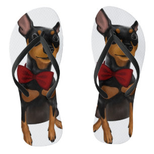 MiniaturPinscher (minimales Button) mit Bogen Flip Flops