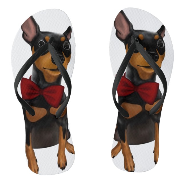 MiniaturPinscher (minimales Button) mit Bogen Flip Flops (Fußbett)