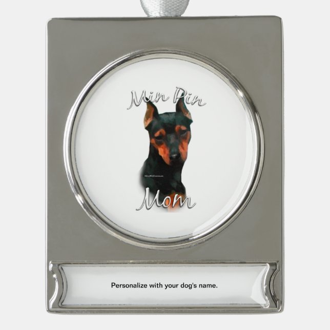 Miniaturpinscher (schwarz) Mama 2 Banner-Ornament Silber (Vorderseite)
