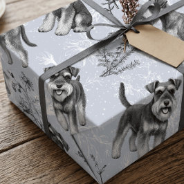 Miniaturschnauzer Vintage Blau Toile de Jouy Geschenkpapier