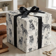 Miniaturschnauzer Vintage-Sepia-Toile de Jouy
