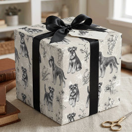 Miniaturschnauzer Vintage-Sepia-Toile de Jouy Geschenkpapier