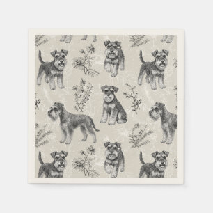 Miniaturschnauzer Vintage-Sepia-Toile de Jouy Serviette