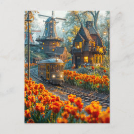 Miniaturwagen im Tulpendorf Feiertagspostkarte