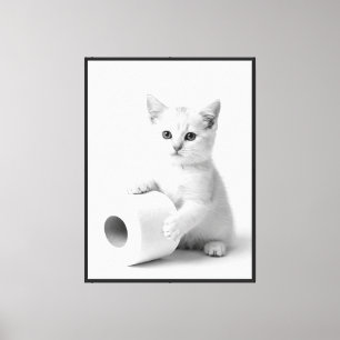 Minifoto Süßes weißes Kätzchen Toilettenpapier Leinwanddruck