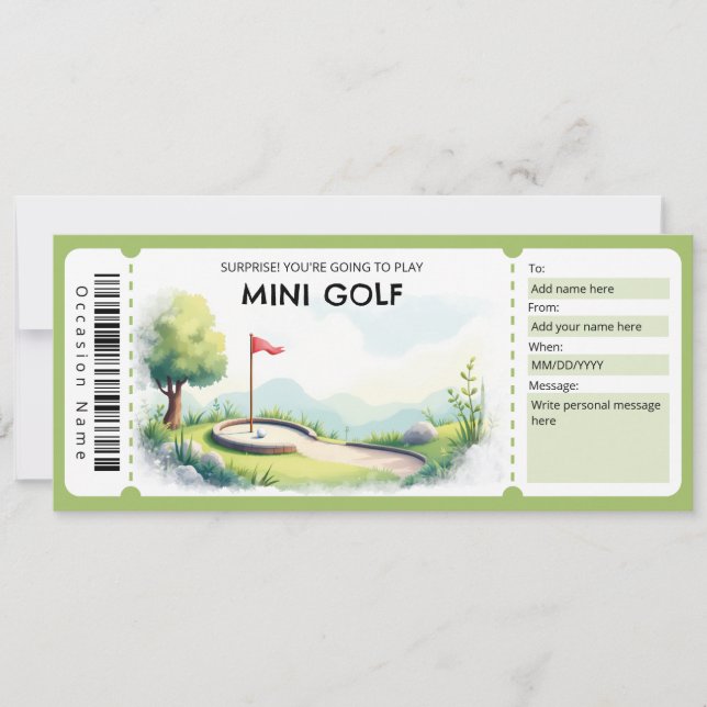 Minigolf-Geschenkgutschein Einladung (Vorderseite)