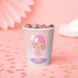 Minikleid Mädchen Geburtstag Cartoon Rosa Glitter Pappbecher