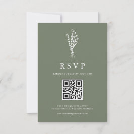 Minimailist Bouquet Taupe Green QR Code Hochzeit RSVP Karte
