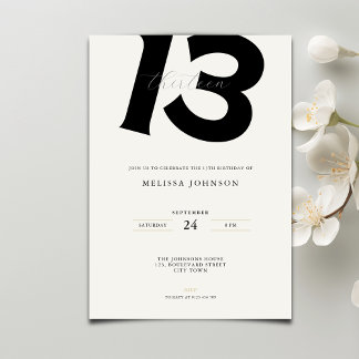 Minimal 13th Birthday Invitation: Bold Typography Einladung
