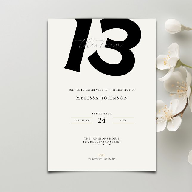 Minimal 13th Birthday Invitation: Bold Typography Einladung (Von Creator hochgeladen)