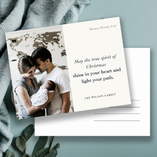 Minimal 1 Photo Black & White Christmas Spirit Feiertagspostkarte